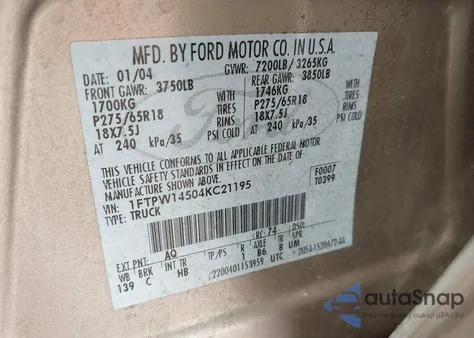 2004 Ford F-150 Fx4/Lariat/Xlt from USA, damaged, VIN 1FTPW14504KC21195